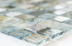 Muestra de mano azulejo mosaico Azulejo backsplash Gris claro translúcido Mosaico de vidrio Piedra de cristal Crema gris claro MOS94-2505_m