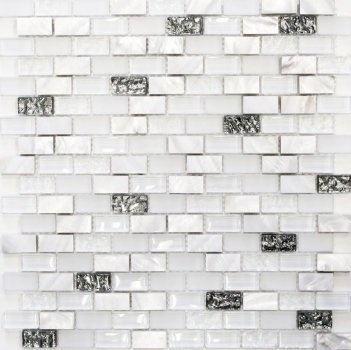 Muestra de mano mosaico azulejo azulejo backsplash translúcido blanco ladrillo vidrio mosaico cristal piedra concha blanco MOS87-B01S_m