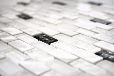 Muestra de mano mosaico azulejo azulejo backsplash translúcido blanco ladrillo vidrio mosaico cristal piedra concha blanco MOS87-B01S_m
