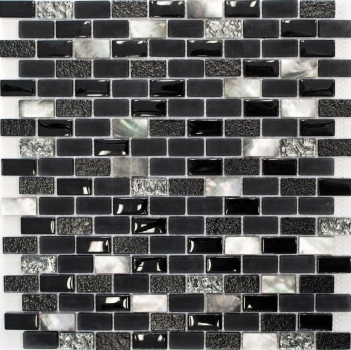 Muestra de mano azulejo mosaico Azulejo backsplash Translúcido negro Ladrillo Mosaico de vidrio Piedra de cristal Shell negro MOS87-B03S_m