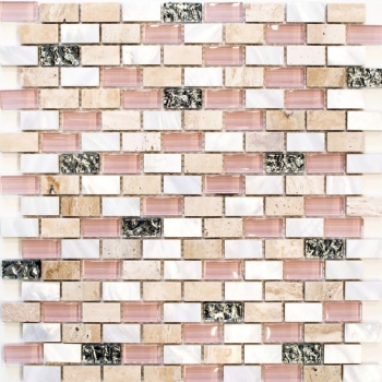 Muestra de mano mosaico azulejo azulejo backsplash translúcido beige ladrillo vidrio mosaico cristal piedra concha beige MOS87-B05S_m
