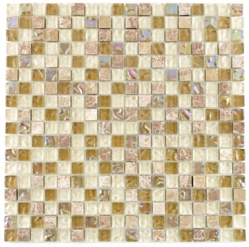 Muestra de mano mosaico azulejo Translúcido beige marrón claro Mosaico de vidrio Piedra de cristal beige marrón claro MOS92-1213_m