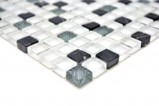Muestra de mano mosaico azulejo translúcido blanco gris cristal mosaico piedra super blanco mate negro MOS92-0103_m