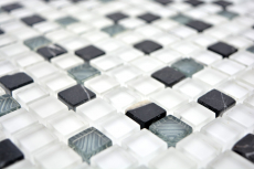 Muestra de mano mosaico azulejo translúcido blanco gris cristal mosaico piedra super blanco mate negro MOS92-0103_m