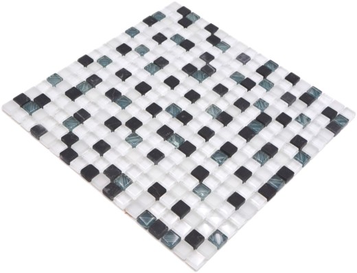 Mosaico de vidrio de piedra natural azulejo de mosaico blanco gris oscuro negro backsplash - MOS92-0103