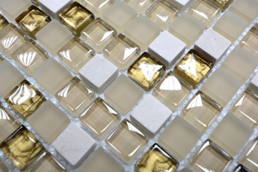 Mosaico de vidrio de piedra natural azulejo de mosaico blanco mate oro crema esmerilado vidrio azulejo backsplash cocina - MOS92-1201