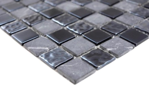 Mosaico de vidrio de piedra natural azulejos de mosaico de piedra rústica gris negro antracita grafito azulejo backsplash cocina splashback - MOS62-0302-GN