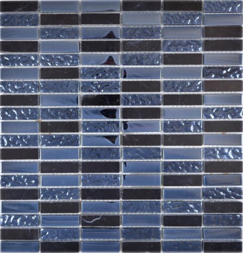 Rectángulo azulejos de mosaico de vidrio mosaico gris negro azul negro mármol piedra natural cocina pared baño aseo - MOS87-0302