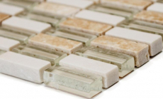 Muestra de mano mosaico azulejo azulejo backsplash translúcido beige varillas vidrio mosaico cristal piedra beige MOS87-1412_m