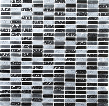 Muestra de mano mosaico azulejo azulejo backsplash gris translúcido varillas mosaico de vidrio Crystal piedra gris mate negro MOS87-1403_m