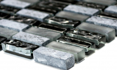 Muestra de mano mosaico azulejo azulejo backsplash gris translúcido varillas mosaico de vidrio Crystal piedra gris mate negro MOS87-1403_m