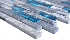 Mosaico de vidrio de piedra natural barras de mármol azulejos de mosaico gris azul antracita azulejo backsplash revestimiento de paredes cuarto de baño - MOS87-0404