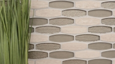 Piedra natural de mosaico de vidrio de mármol azulejos de mosaico oval en forma de barco de color gris claro beige claro marrón azulejo backsplash pared de la cocina - MOS85-BM59