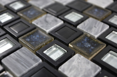 Muestra de mano mosaico azulejo translúcido cerámica plástico gris negro vidrio mosaico cristal piedra cerámica gris negro MOS82BM-0119_m