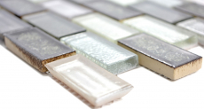Muestra de mano mosaico azulejo translúcido cerámica gris Mosaico de vidrio ladrillo Cristal cerámica gris ártico MOS83IC-0219_m