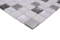 mosaico de vidrio autoadhesivo mosaico de azulejos de acero inoxidable blanco MOS200-4CM24