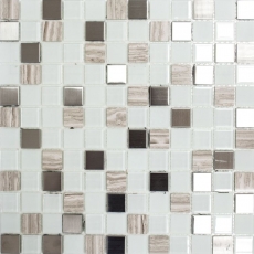 mosaico de vidrio autoadhesivo mosaico de azulejos de piedra natural de acero inoxidable crema blanco MOS200-4CM32