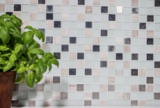 mosaico de vidrio autoadhesivo mosaico de azulejos de piedra natural de acero inoxidable crema blanco MOS200-4CM32