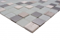 mosaico de vidrio autoadhesivo mosaico de azulejos de piedra natural de acero inoxidable crema blanco MOS200-4CM32