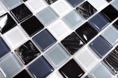mosaico de vidrio autoadhesivo mosaico azulejo gris negro blanco limpie MOS200-4CM28