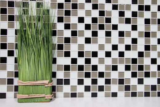 mosaico de vidrio autoadhesivo azulejo de mosaico de barro negro blanco MOS200-4CM30