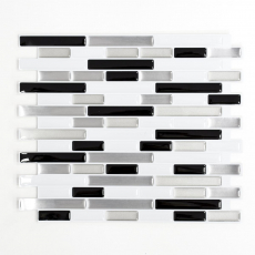 autoadhesivo mosaico stick look vinilo película blanco plata negro azulejo backsplash cocina