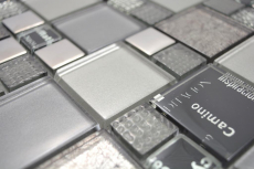 Muestra de mano transparente cristal mosaico vidrio mosaico plata negro pared azulejo backsplash cocina ducha baño MOS88-0317_m