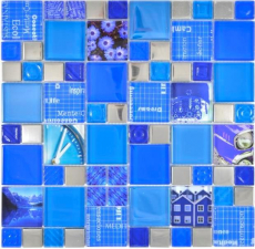 Azulejos de mosaico de mosaico de vidrio plata azul azul oscuro pared azulejo backsplash cocina baño