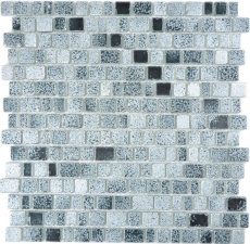 Muestra de mano transparente cristal mosaico vidrio mosaico gris negro pared azulejo backsplash cocina baño MOS85-0203_m