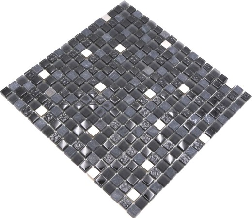 Mosaico de vidrio de piedra natural mosaico de azulejos de acero inoxidable negro plata antracita mate pared azulejos backsplash cocina cuarto de baño - MOS92-0322