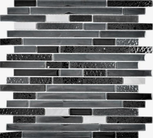 Muestra de mano translúcido compuesto acero inoxidable mosaico compuesto vidrio mosaico acero artificial negro MOS87-0322_m