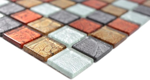 Mosaico de vidrio mosaico azulejos oro plata negro naranja rojo estructura pared azulejo backsplash cocina baño MOS63-71739