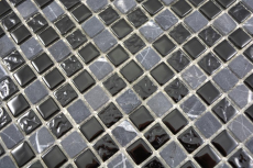 Muestra de mano mosaico de vidrio translúcido piedra gris negro mosaico azulejo pared azulejo backsplash cocina baño MOS58-0203_m