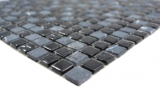 Muestra de mano mosaico de vidrio translúcido piedra gris negro mosaico azulejo pared azulejo backsplash cocina baño MOS58-0203_m
