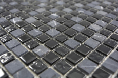 Muestra de mano mosaico de vidrio translúcido piedra gris negro mosaico azulejo pared azulejo backsplash cocina baño MOS58-0203_m