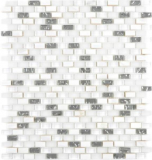 Muestra de mano mosaico de vidrio translúcido compuesto piedra concha blanco mosaico azulejo pared azulejo backsplash cocina baño MOS86-0001_m