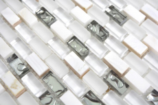 Muestra de mano mosaico de vidrio translúcido compuesto piedra concha blanco mosaico azulejo pared azulejo backsplash cocina baño MOS86-0001_m