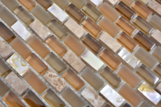 Muestra de mano mosaico de vidrio translúcido compuesto piedra concha beige mosaico azulejo pared azulejo backsplash cocina baño MOS86-0012_m