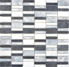 Muestra de mano de mármol mosaico piedra negro gris blanco mosaico azulejo pared azulejo backsplash cocina baño MOS88-0123_m