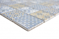 Azulejo de mosaico de cerámica retro beige amarillo azul blanco mosaico azulejo patchwork ornamento decoración vintage MOS14-1234