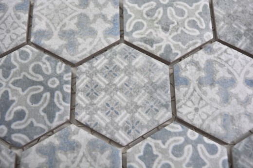 Hexagonal hexágono mosaico azulejo de cerámica azul gris blanco mezcla mosaico azulejo pared backsplash cocina cuarto de baño - MOS11H-0004