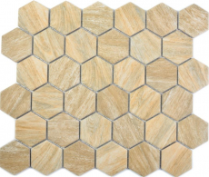 Muestra de mano cerámica mosaico hexágono beige marrón efecto madera MOS11H-0011_m