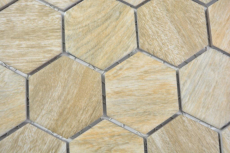 Muestra de mano cerámica mosaico hexágono beige marrón efecto madera MOS11H-0011_m