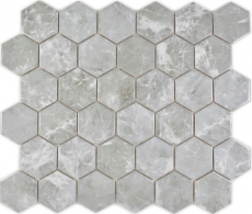 Hexagonal hexágono mosaico azulejo de cerámica de mármol gris brillante efecto piedra mosaico azulejo pared backsplash cocina cuarto de baño - MOS11H-0201