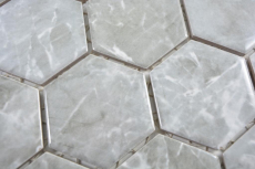 Hexagonal hexágono mosaico azulejo de cerámica de mármol gris brillante efecto piedra mosaico azulejo pared backsplash cocina cuarto de baño - MOS11H-0201