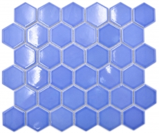 Hexagonal hexágono mosaico azulejo de cerámica azul brillante mosaico azulejo pared azulejo backsplash cocina baño azulejo ducha pared - MOS11H-6501