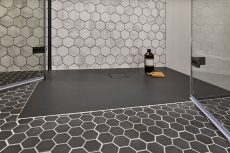 Hexagonal hexágono mosaico azulejo de cerámica negro R10B plato de ducha azulejo del piso azulejo de mosaico antideslizante baño cocina - MOS11H-0303-R10
