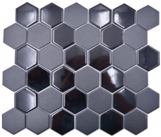 Hexagonal hexágono mosaico azulejo de cerámica negro brillante R10B plato de ducha azulejo del piso azulejo de mosaico antideslizante pared de la cocina - MOS11H-0311-R10