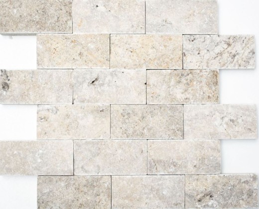 Mosaico de azulejos Travertino piedra natural blanco gris Ladrillo Splitface plata Travertino 3D MOS29-42781_f