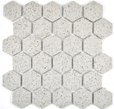 Hexagonal hexágono mosaico azulejo de cerámica crema blanco hexagaon moteado unglazed antideslizante azulejo backsplash pared - MOS11G-0103-R10